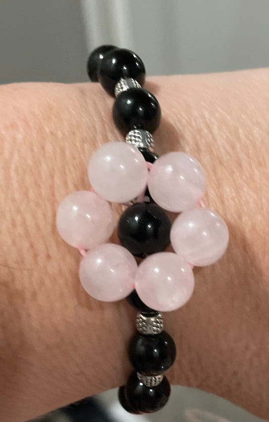 Black obsidian and rose quartz bracelet